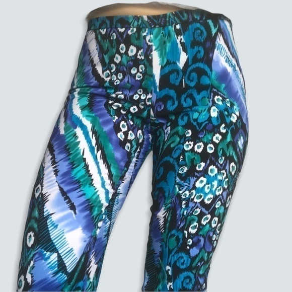 Tropical Print Boho Pants Coastal Blue Teal Abstract Size 4 Lightweight - Picture 14 of 16